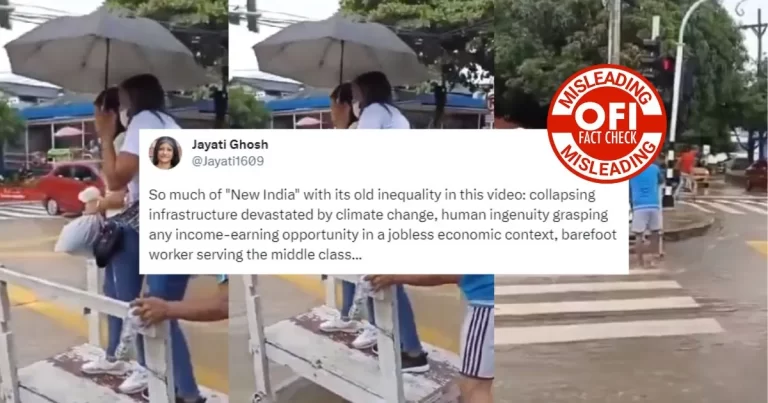 ના, તેના પુશકાર્ટનો ઉપયોગ કરીને પૂરગ્રસ્ત રસ્તાને પાર કરવામાં લોકોને મદદ કરી રહેલા એક માણસનો વીડિયો કોલંબિયાનો છે.